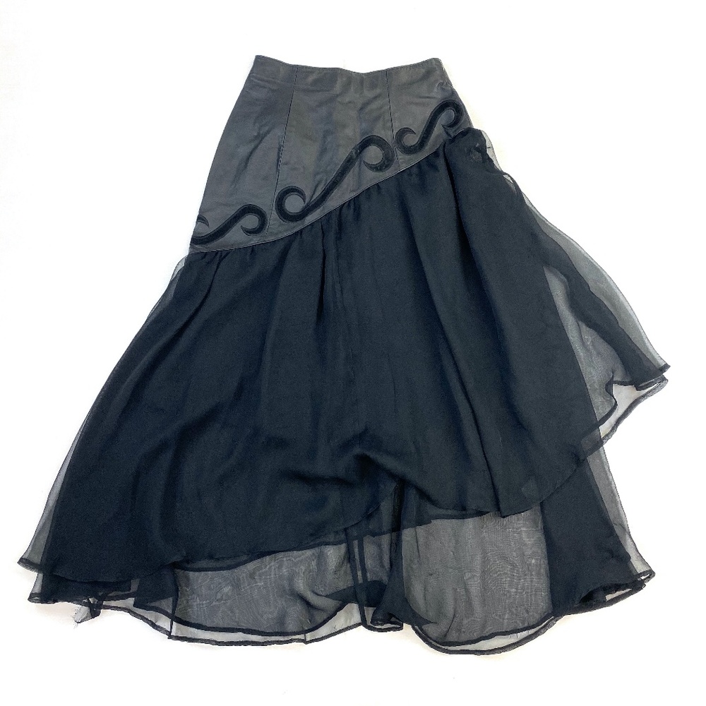 Eighties Vintage Genuine Leather and Chiffon Skirt